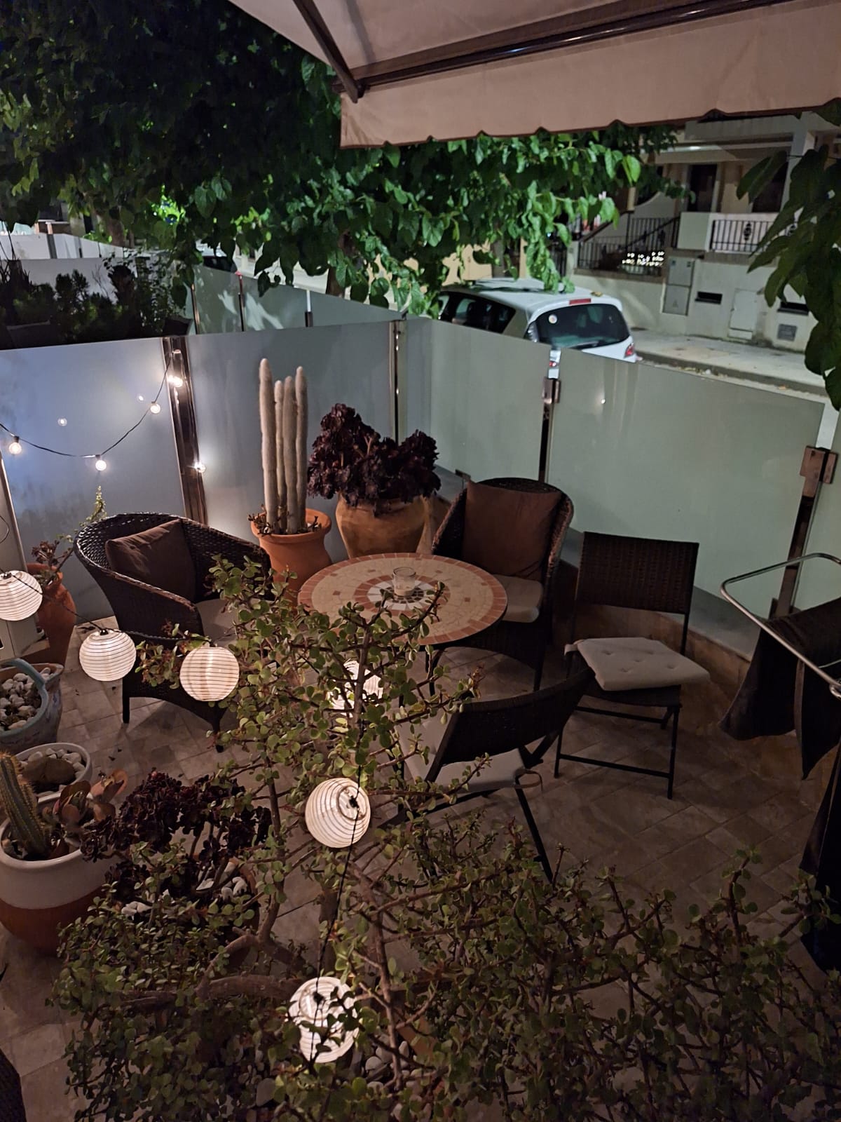 The patio at Casa Divan in the evening